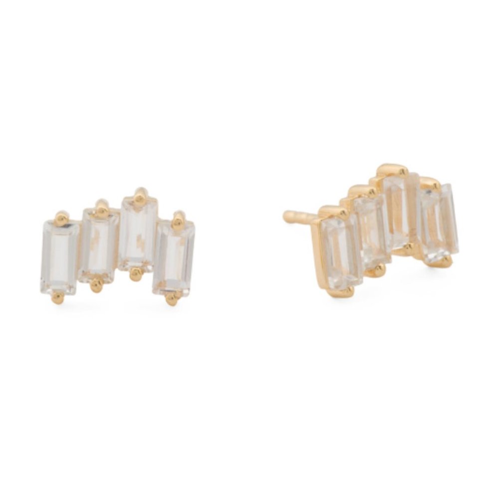 SHIVAM Gold Plated ⚡️ White Topaz Ear Crawler Studs